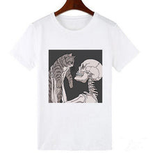 Load image into Gallery viewer, Skull and Cute Cat Women T Shirt