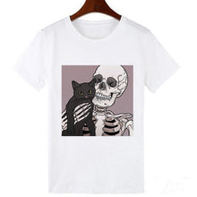 Load image into Gallery viewer, Skull and Cute Cat Women T Shirt