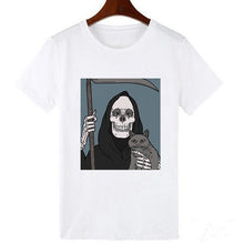 Load image into Gallery viewer, Skull and  Cute Cat Women T Shirt
