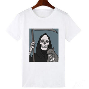 Skull and  Cute Cat Women T Shirt