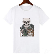 Load image into Gallery viewer, Skull and  Cute Cat Women T Shirt
