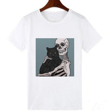 Load image into Gallery viewer, Skull and  Cute Cat Women T Shirt

