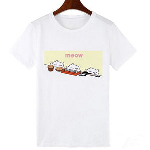 Skull and  Cute Cat Women T Shirt