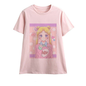 Cute Sailor Moon Anime Print Female Tshirt