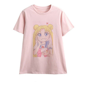 Cute Sailor Moon Anime Print Female Tshirt
