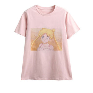 Cute Sailor Moon Anime Print Female Tshirt
